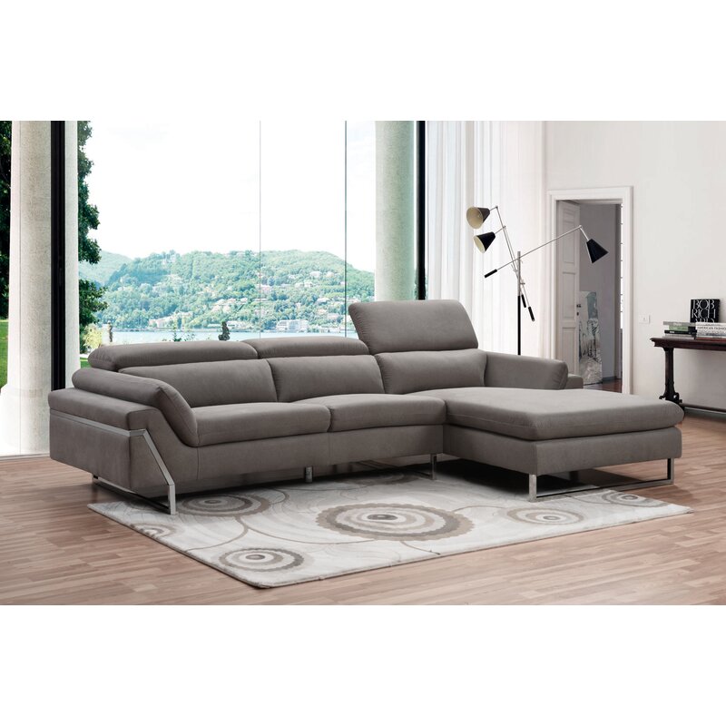 Orren Ellis Light Grey Air Leather Sectional Sofa With